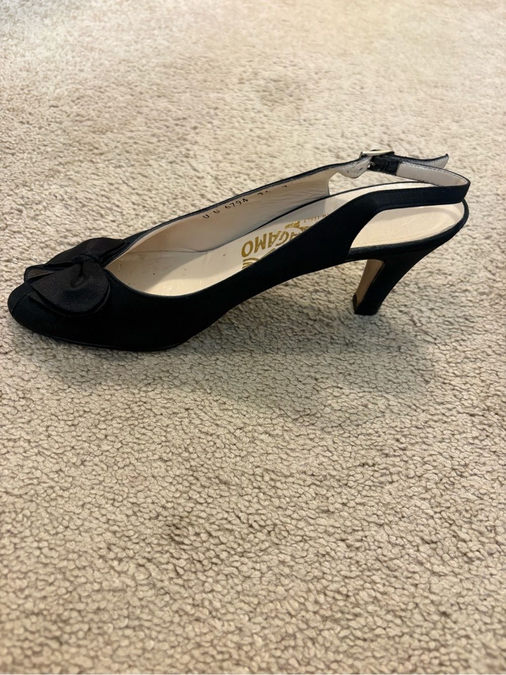 Salvatore Ferragamo Vintage Black Peep Toe Bow Sling Back Pumps Shoes Size 6 - Picture 5 of 7